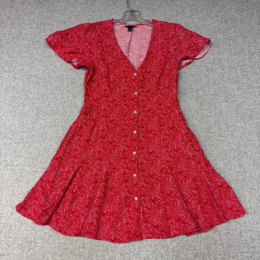 Universal Thread | Button Front Mini Dress | XS | Red Star Print | Linen Blend